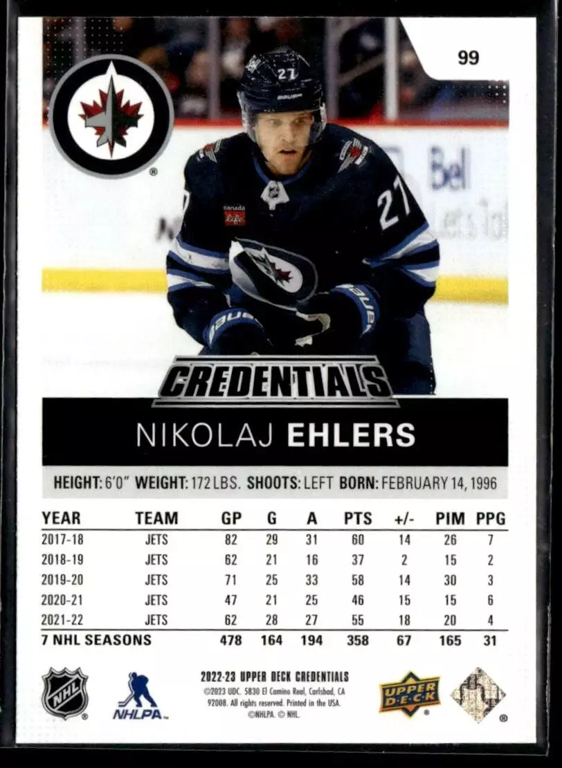 2022-23 Upper Deck Credentials #99 Nikolaj Ehlers 1