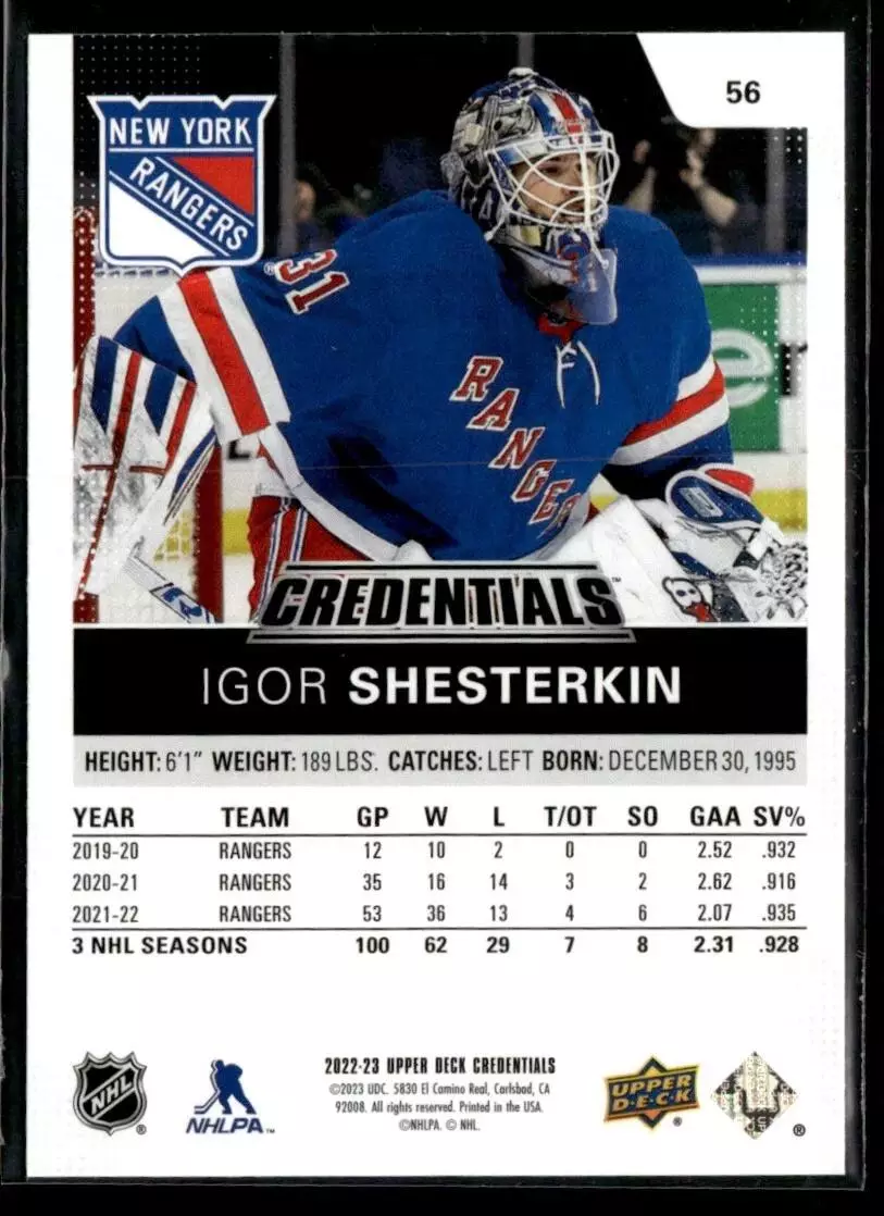 2022-23 Upper Deck Credentials #56 Igor Shesterkin 1