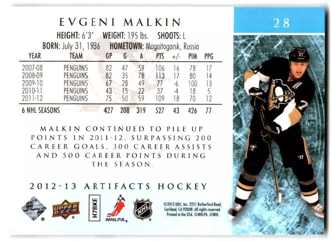 2012-13 Artifacts #28 Evgeni Malkin 1