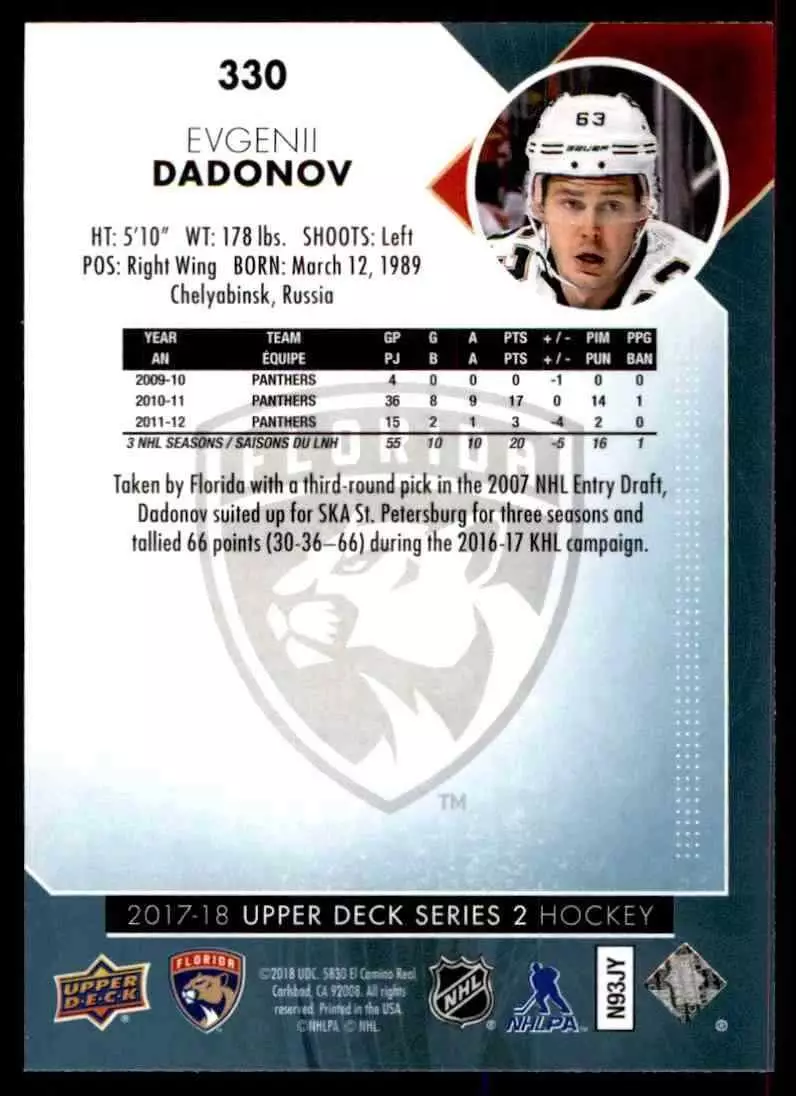 2017-18 Upper Deck #330 Evgeny Dadonov 1