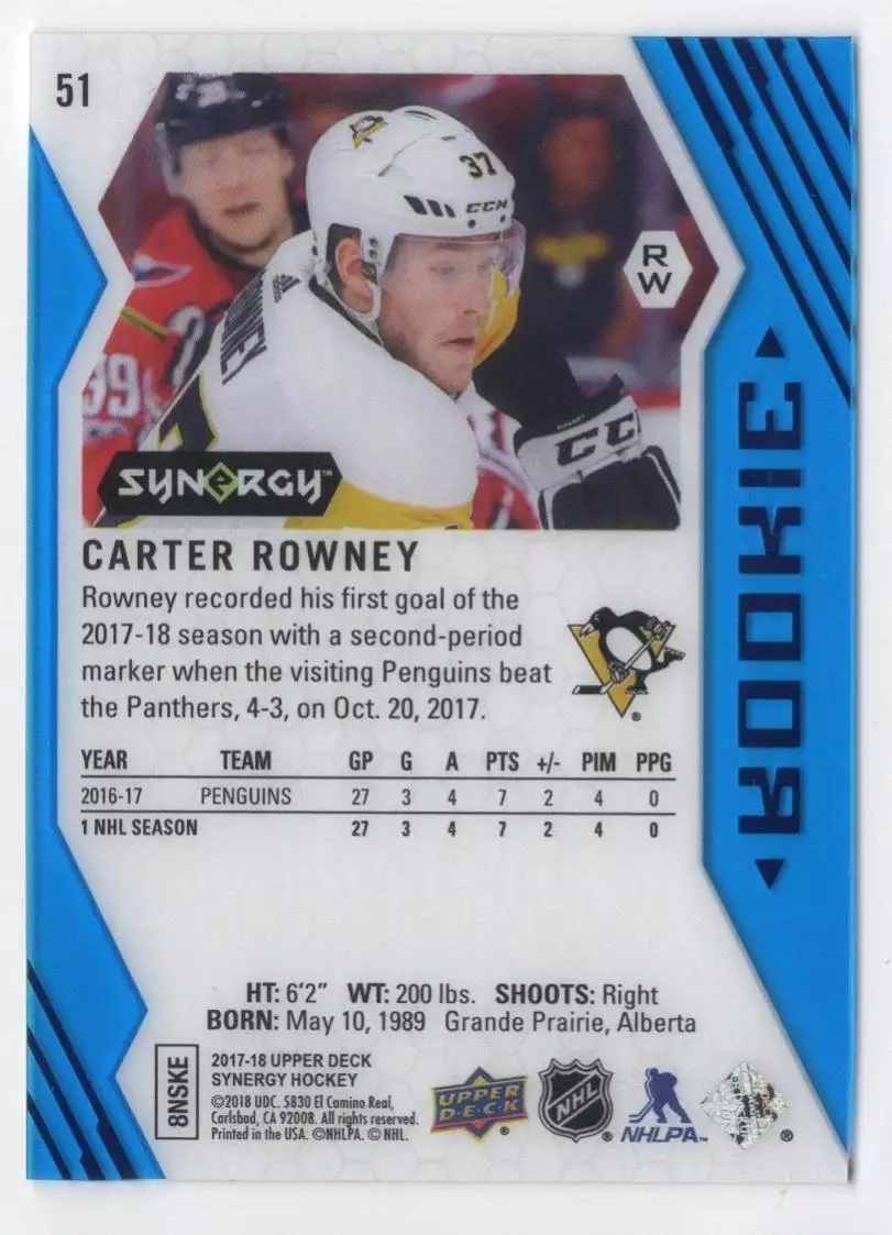 2017-18 Synergy Blue #51 Carter Rowney 1