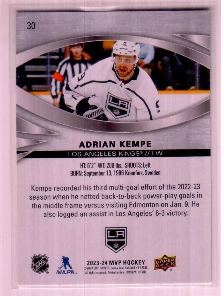 2023-24 Upper Deck MVP Silver Script #30 Adrian Kempe 1