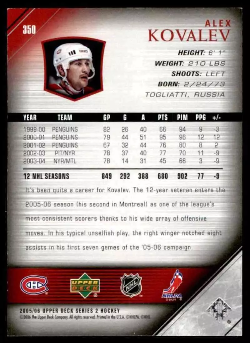 2005-06 Upper Deck #350 Alex Kovalev 1