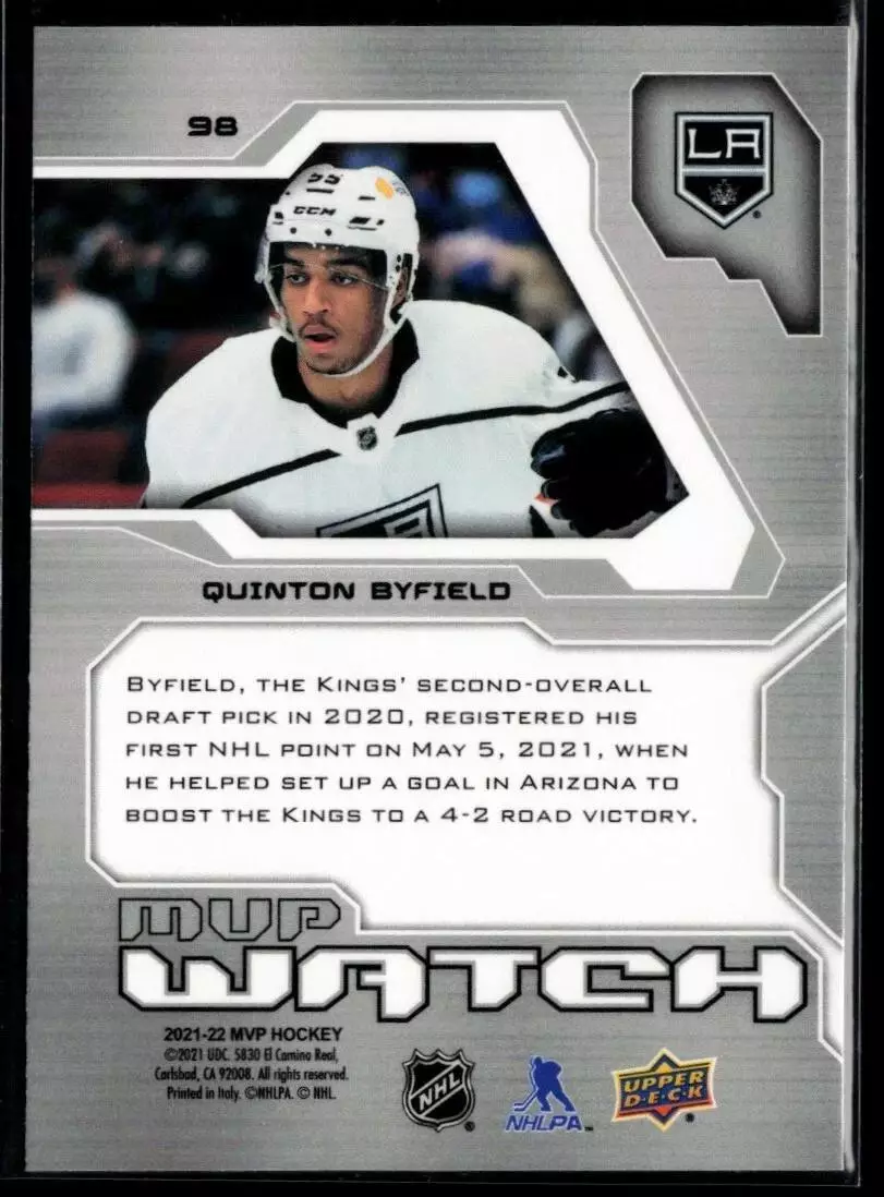 2021-22 Upper Deck MVP 20th Anniversary #98 Quinton Byfield 1