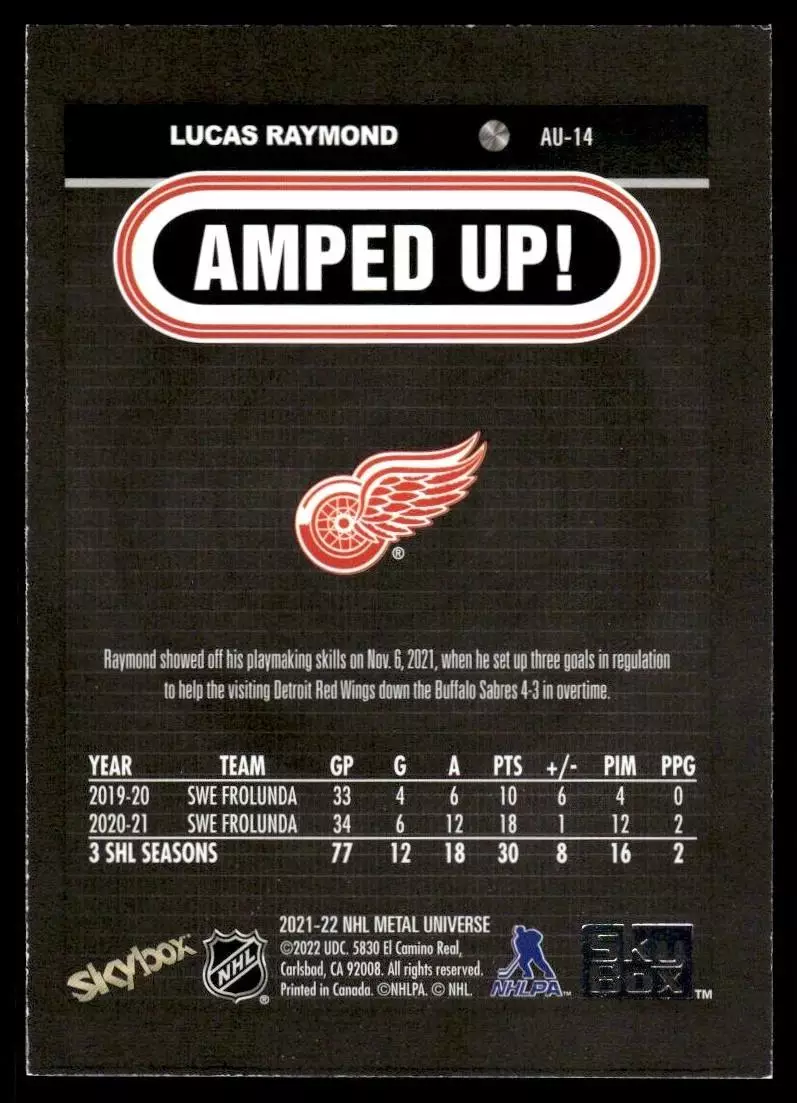 2021-22 Metal Universe Amped Up #AU14 Lucas Raymond 1