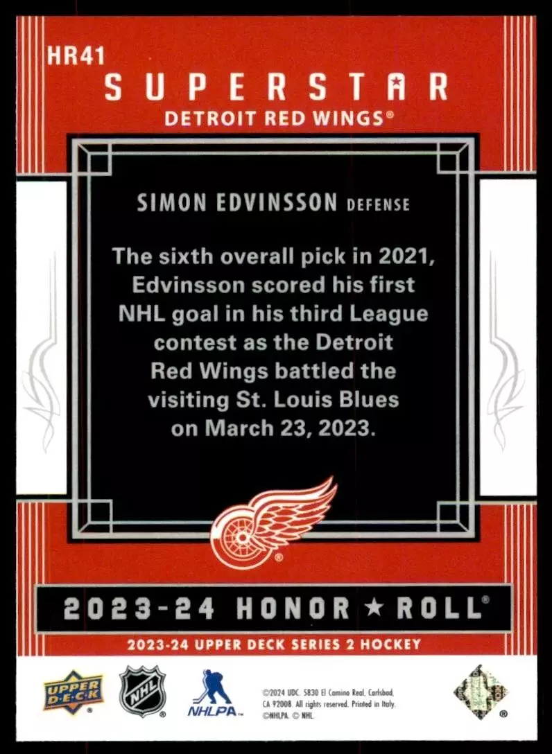 2023-24 Upper Deck Honor Roll #HR41 Simon Edvinsson 1