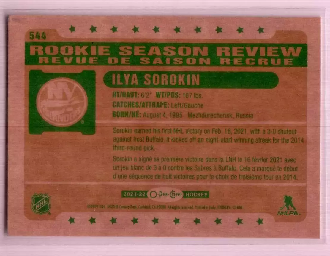 2021-22 O-Pee-Chee Retro #544 Ilya Sorokin 1