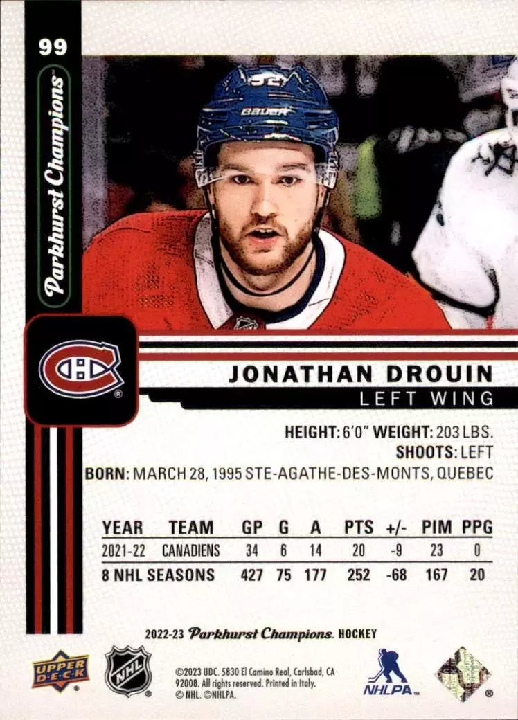 2022-23 Parkhurst Champions #99 Jonathan Drouin 1