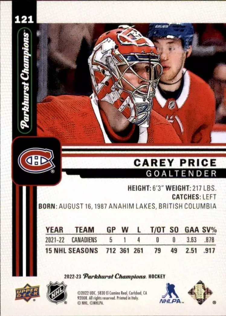 2022-23 Parkhurst Champions #121 Carey Price 1