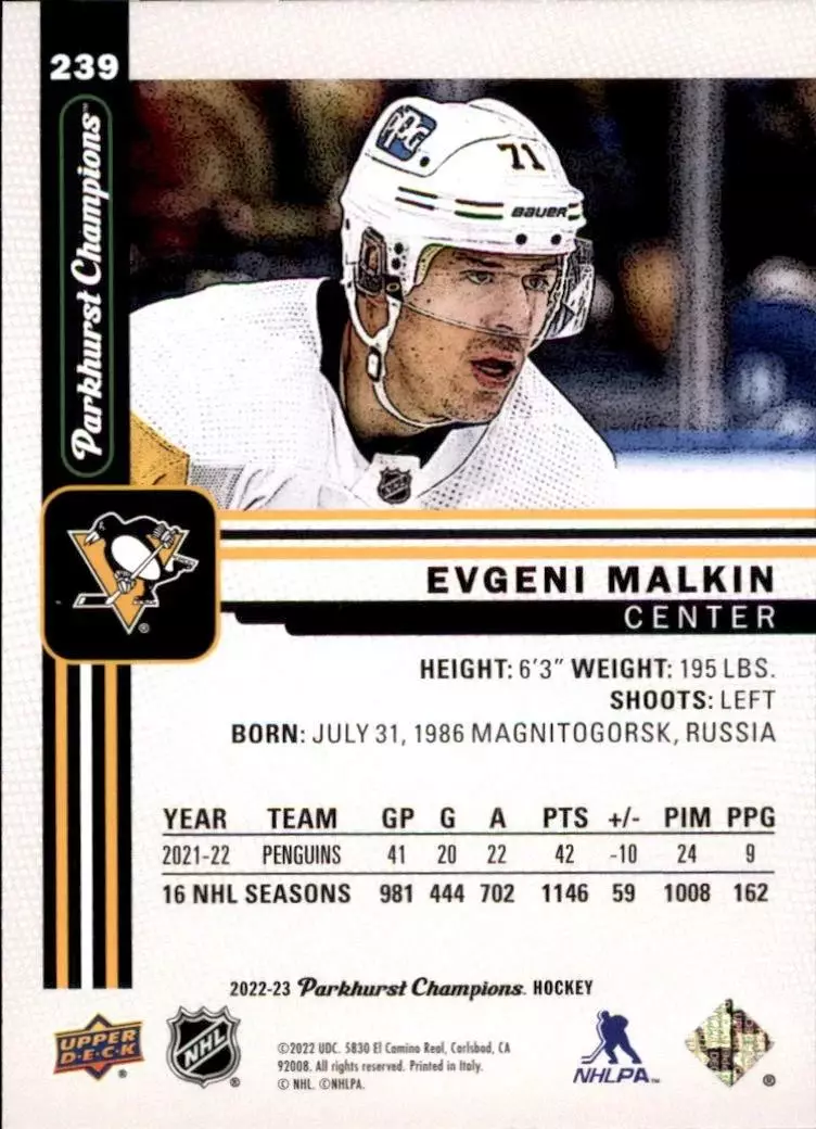 2022-23 Parkhurst Champions #239 Evgeni Malkin 1