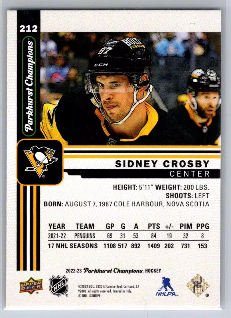 2022-23 Parkhurst Champions #212 Sidney Crosby 1