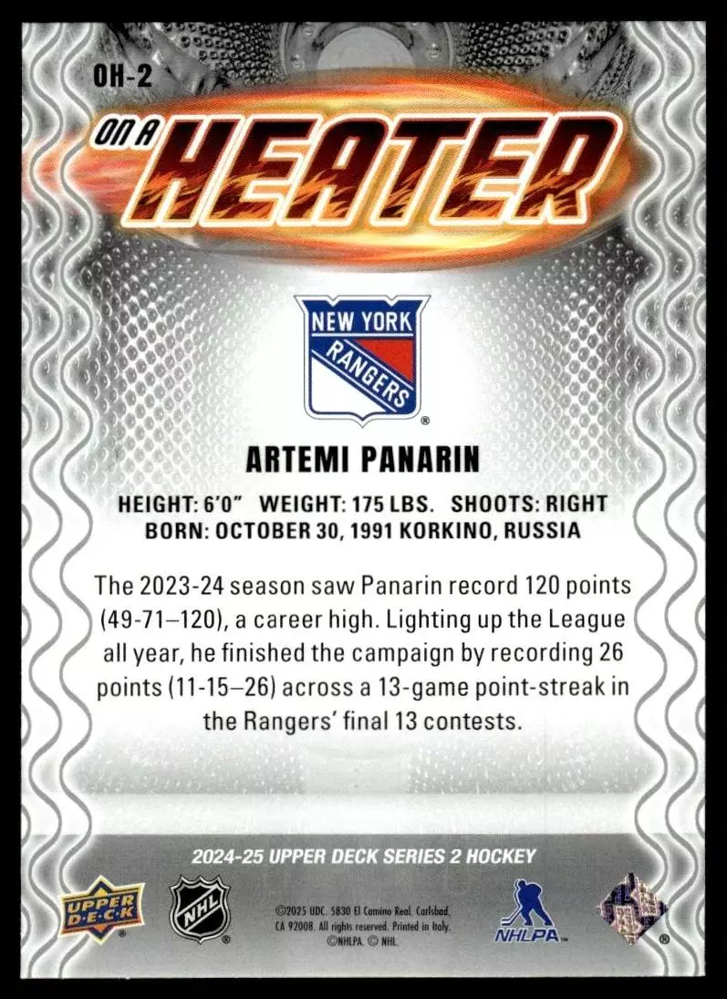 2024-25 Upper Deck On a Heater #OH2 Artemi Panarin 1