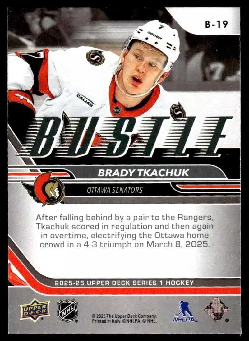 2025-26 Upper Deck Bustle #B19 Brady Tkachuk 1