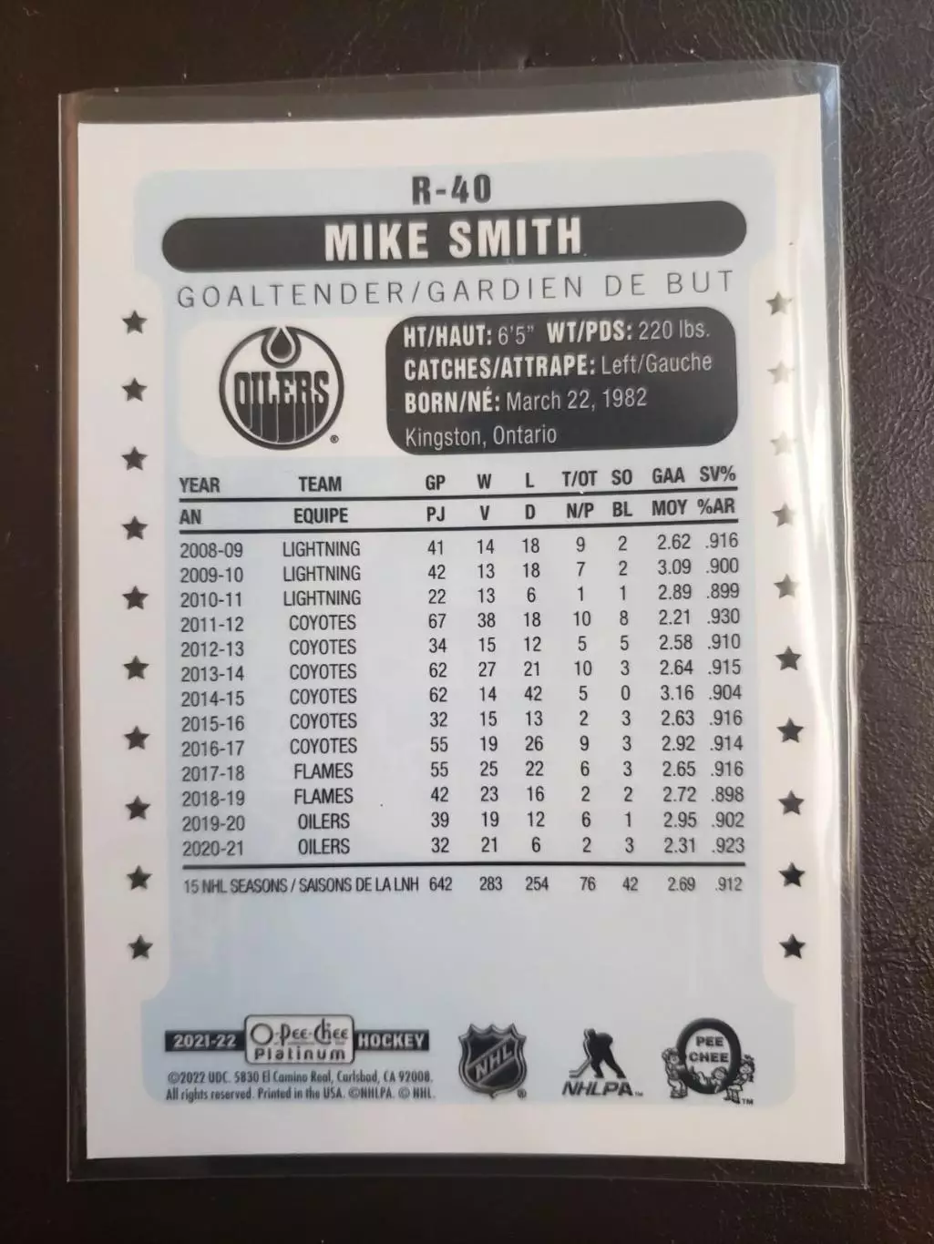 2021-22 O-Pee-Chee Platinum Retro #R40 Mike Smith 1
