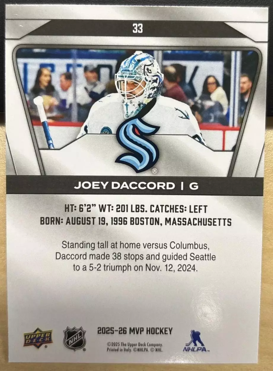 2025-26 Upper Deck MVP #33 Joey Daccord 1