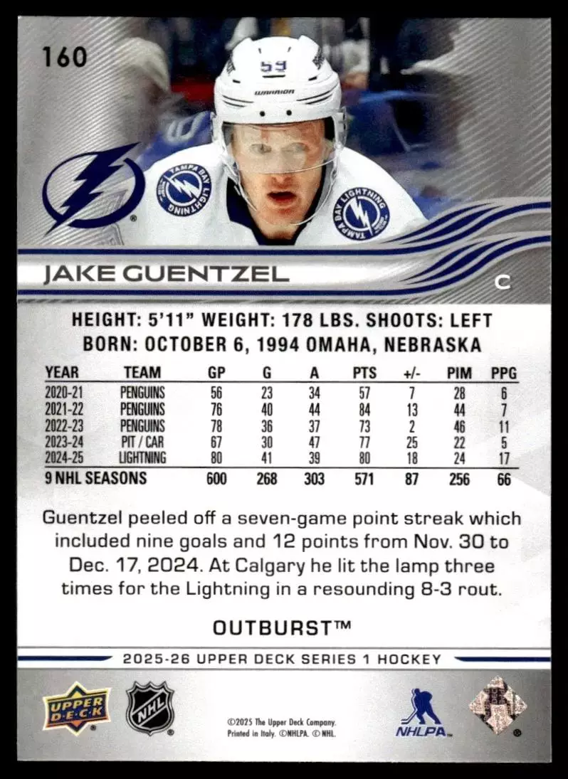 2025-26 Upper Deck Outburst #160 Jake Guentzel 1
