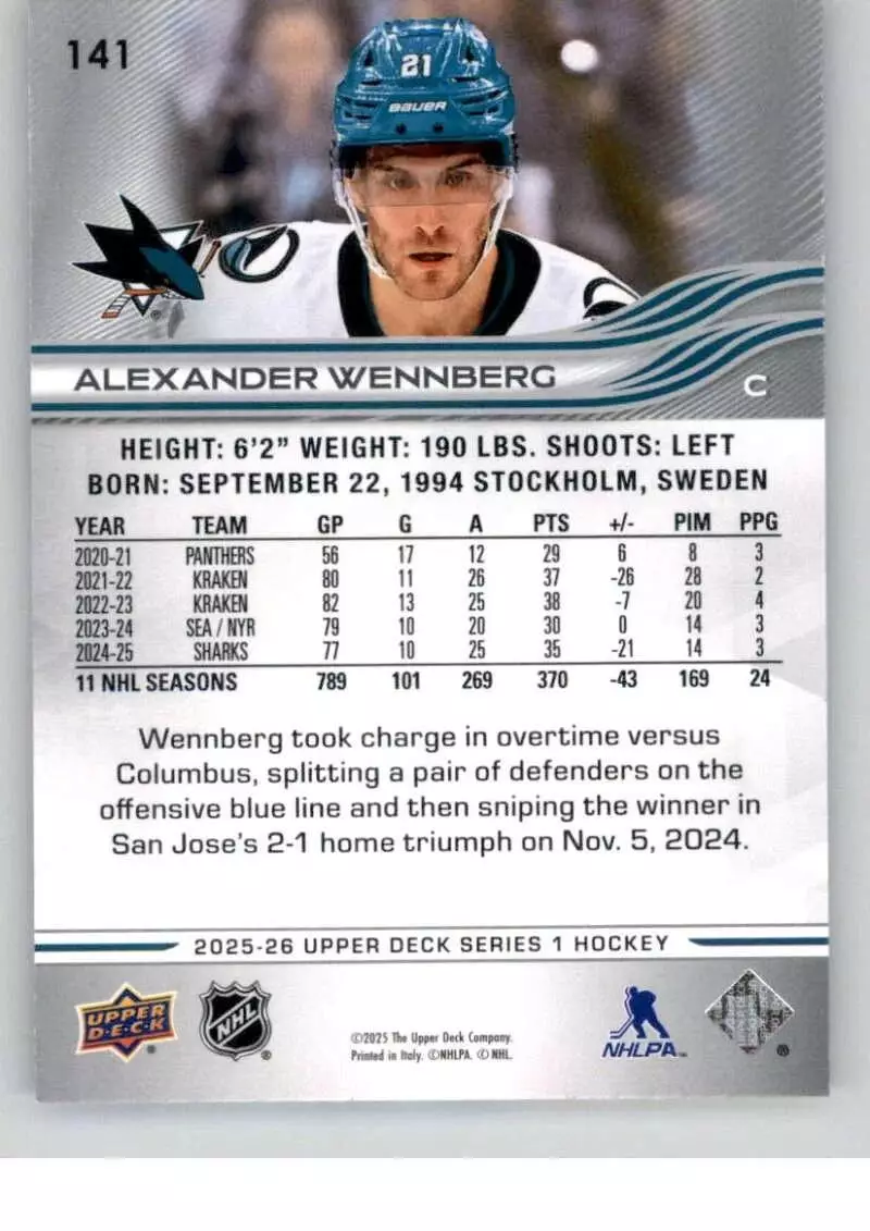2025-26 Upper Deck #141 Alexander Wennberg 1