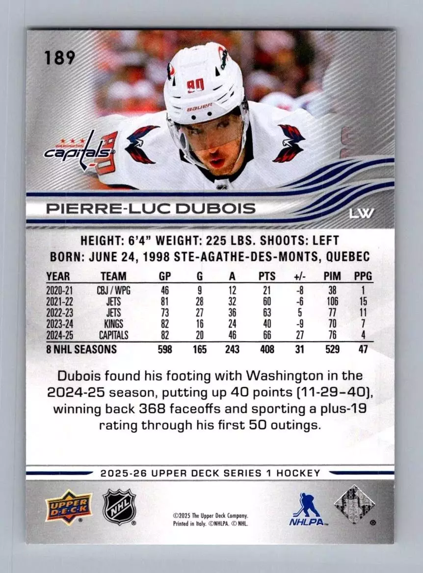 2025-26 Upper Deck #189 Pierre-Luc Dubois 1