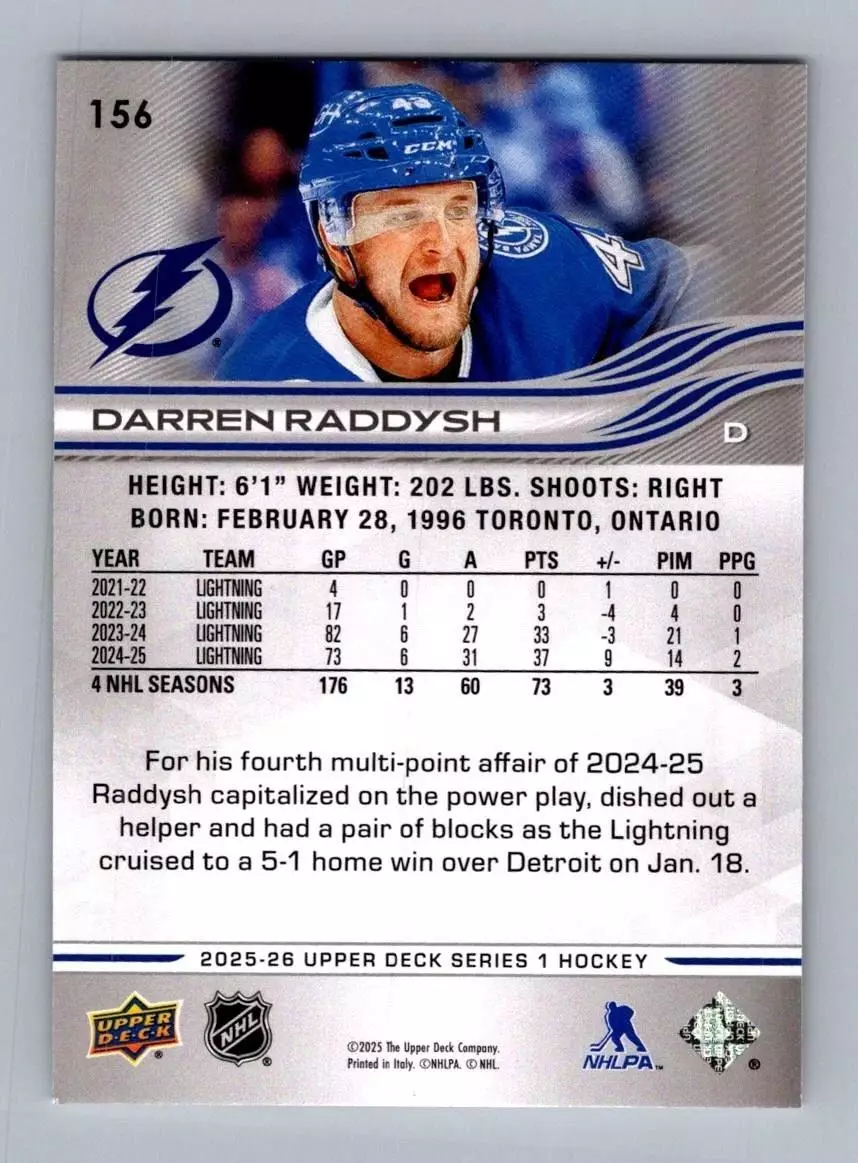 2025-26 Upper Deck #156 Darren Raddysh 1