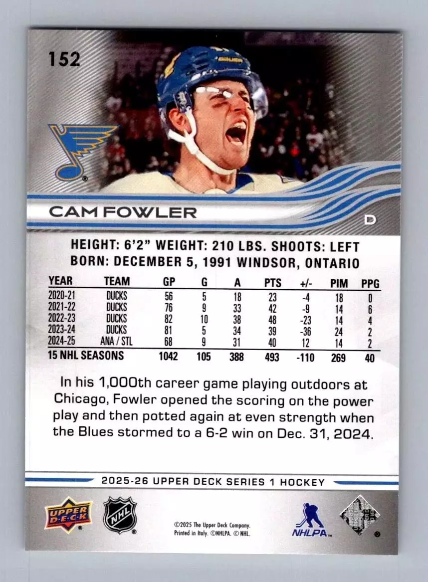 2025-26 Upper Deck #152 Cam Fowler 1