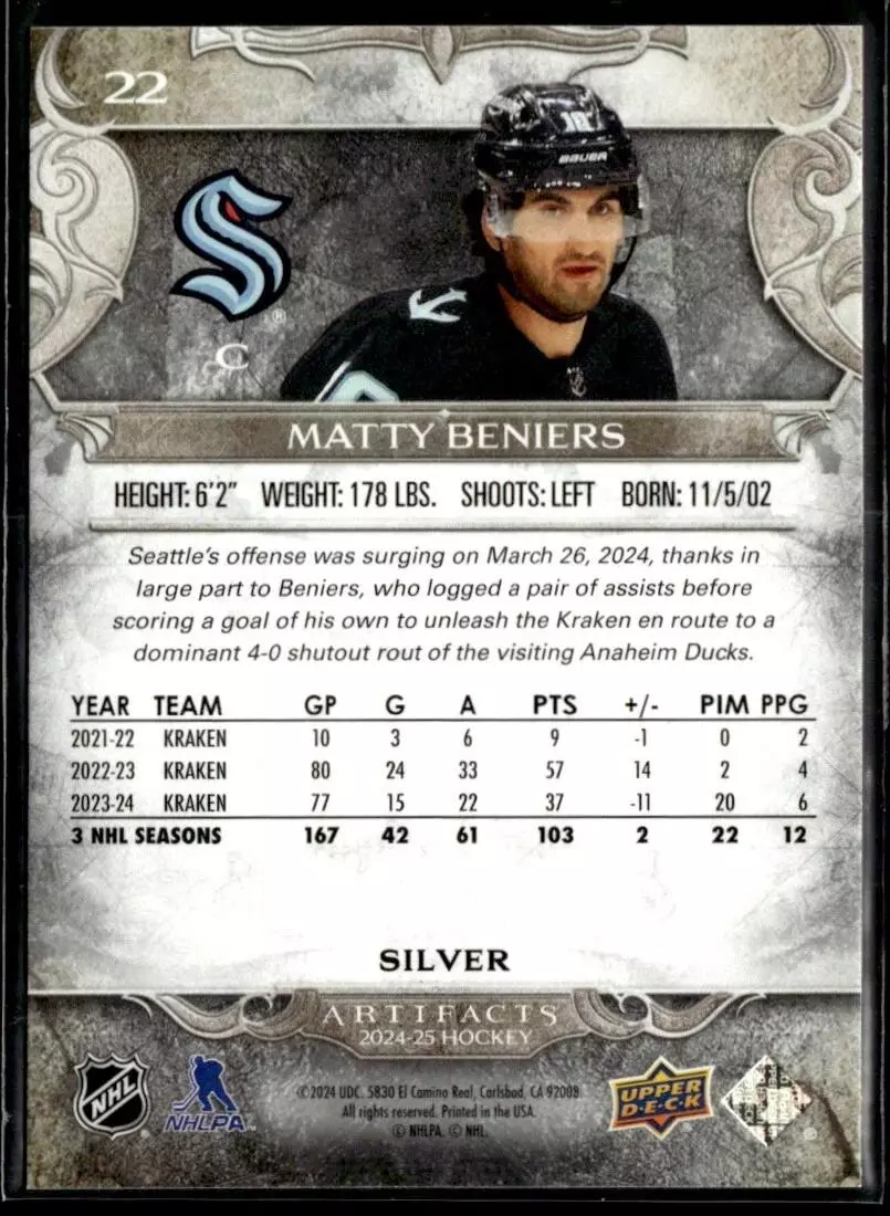 2024-25 Artifacts #22 Matty Beniers 1