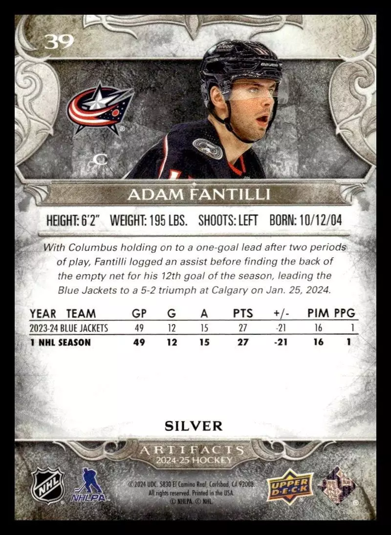 2024-25 Artifacts #39 Adam Fantilli 1