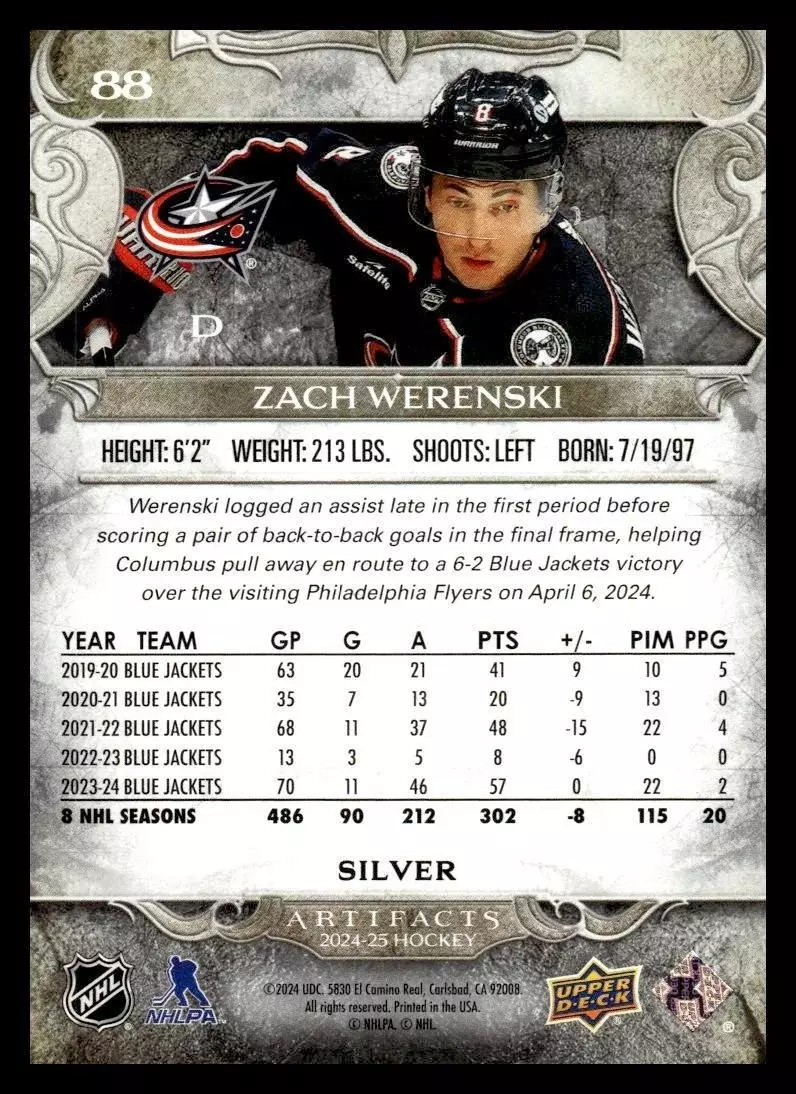 2024-25 Artifacts #88 Zach Werenski 1