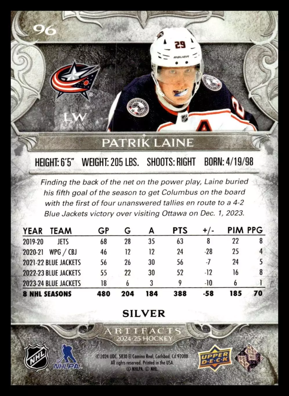 2024-25 Artifacts #96 Patrik Laine 1