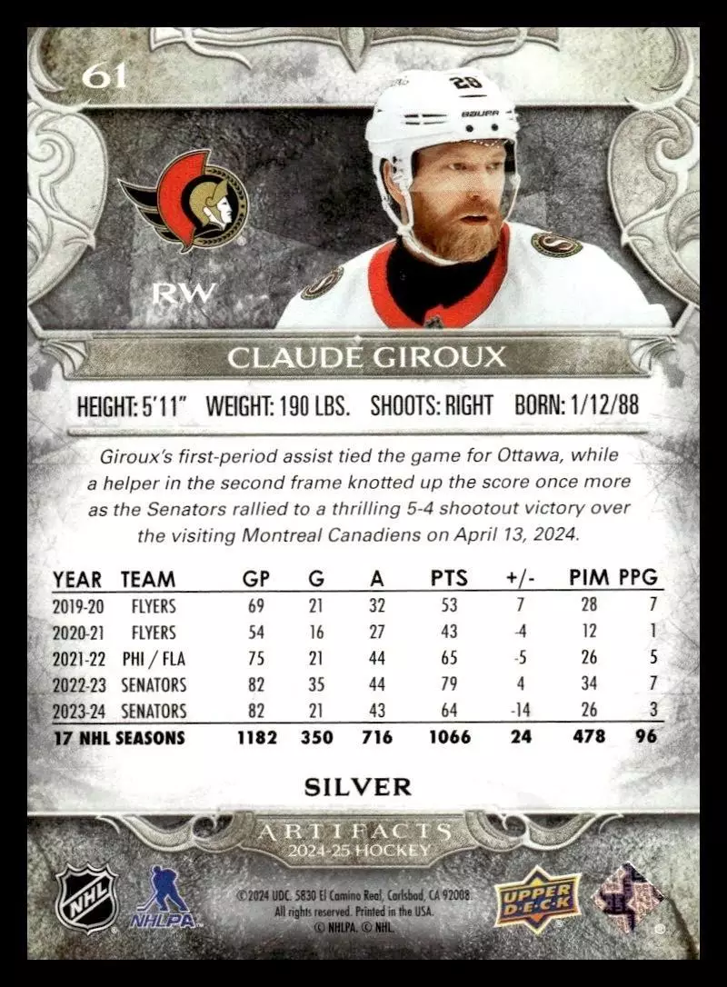 2024-25 Artifacts #61 Claude Giroux 1