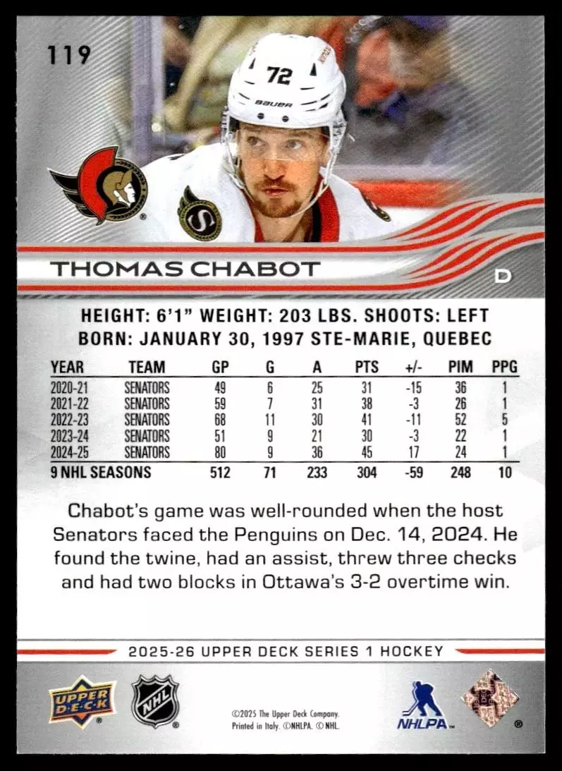 2025-26 Upper Deck #119 Thomas Chabot 1