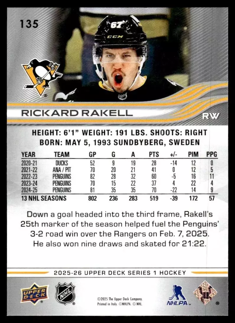 2025-26 Upper Deck #135 Rickard Rakell 1