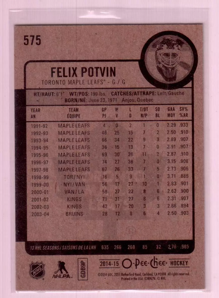 2014-15 O-Pee-Chee #575 Felix Potvin 1