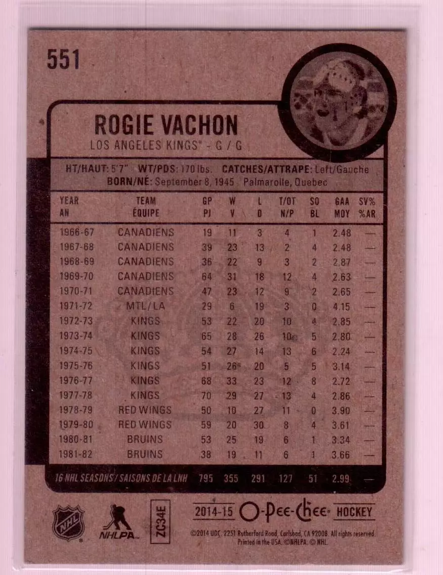 2014-15 O-Pee-Chee #551 Rogie Vachon 1