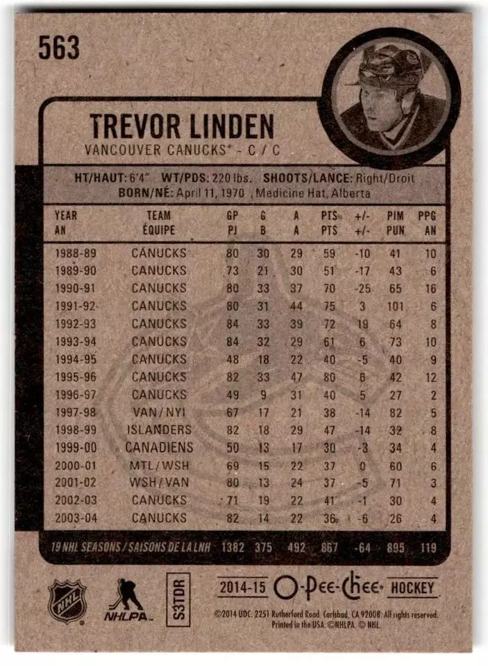2014-15 O-Pee-Chee #563 Trevor Linden 1