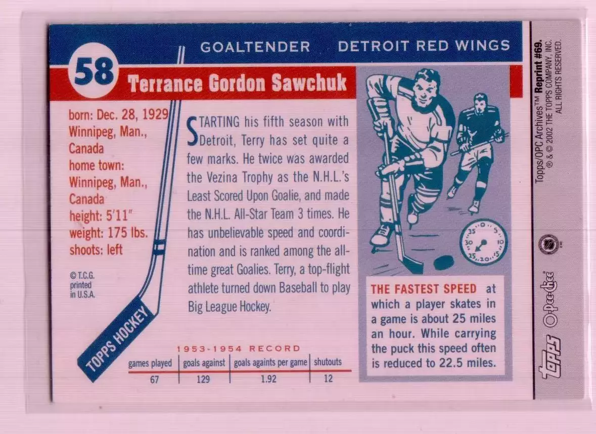 2001-02 Topps Archives #69 Terry Sawchuk 1