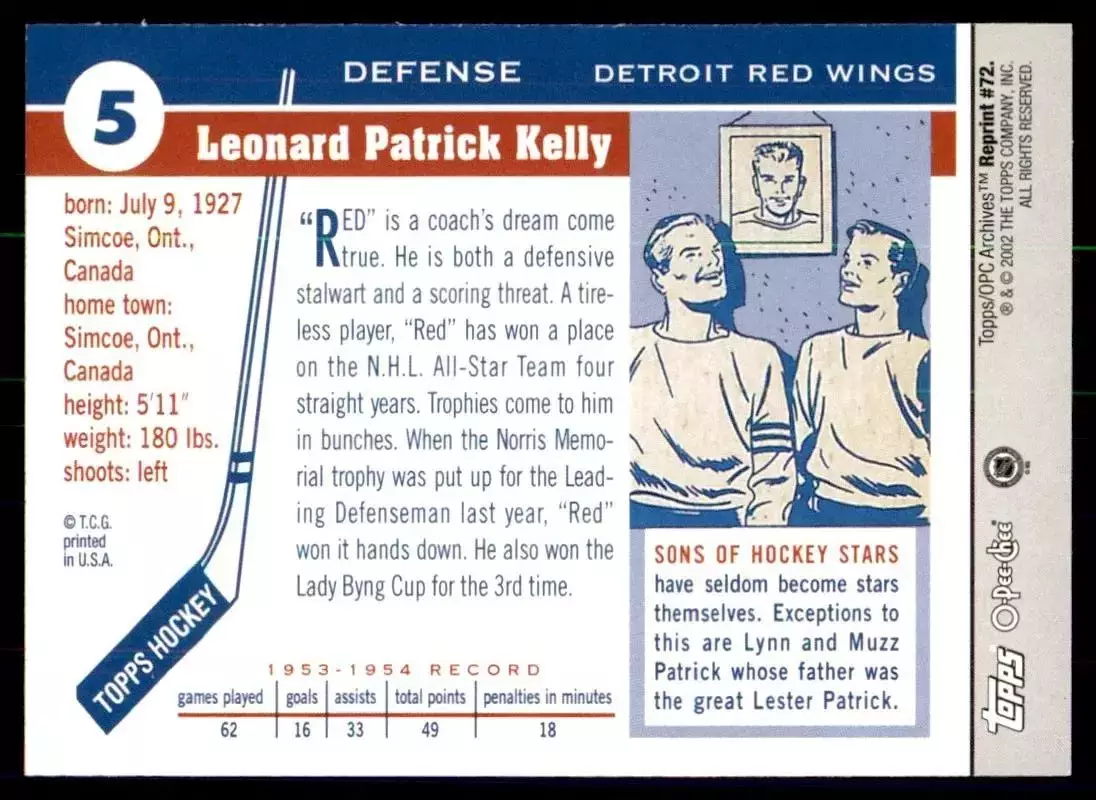2001-02 Topps Archives #72 Red Kelly 1