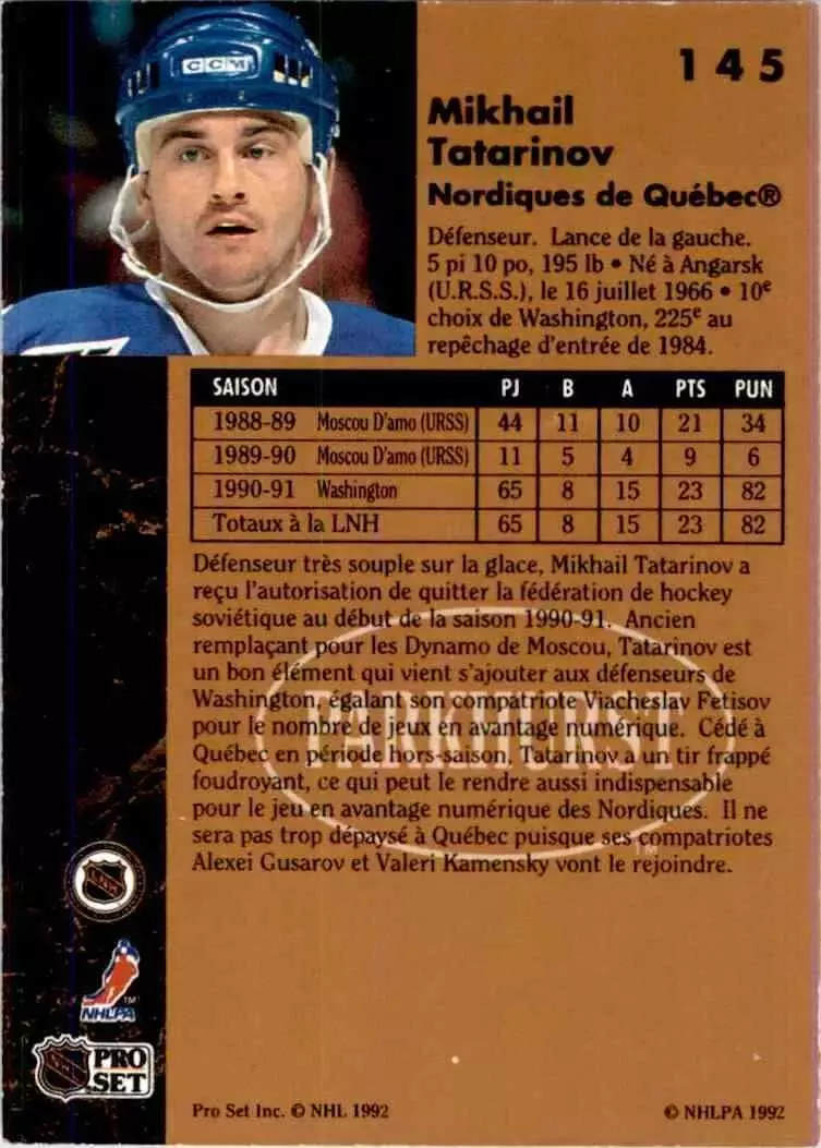 1991-92 Parkhurst French #145 Mikhail Tatarinov 1