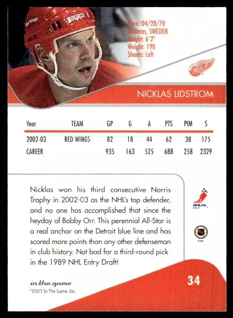 2003-04 ITG Toronto Star #34 Nicklas Lidstrom 1