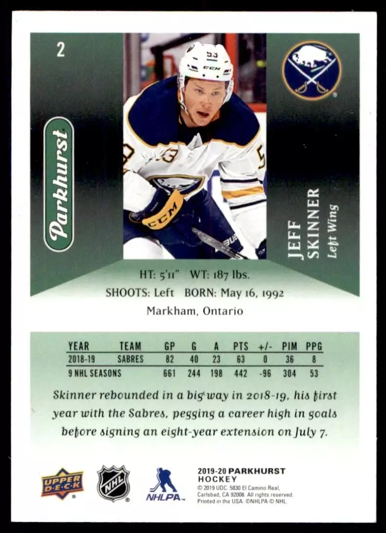 2019-20 Parkhurst #2 Jeff Skinner 1