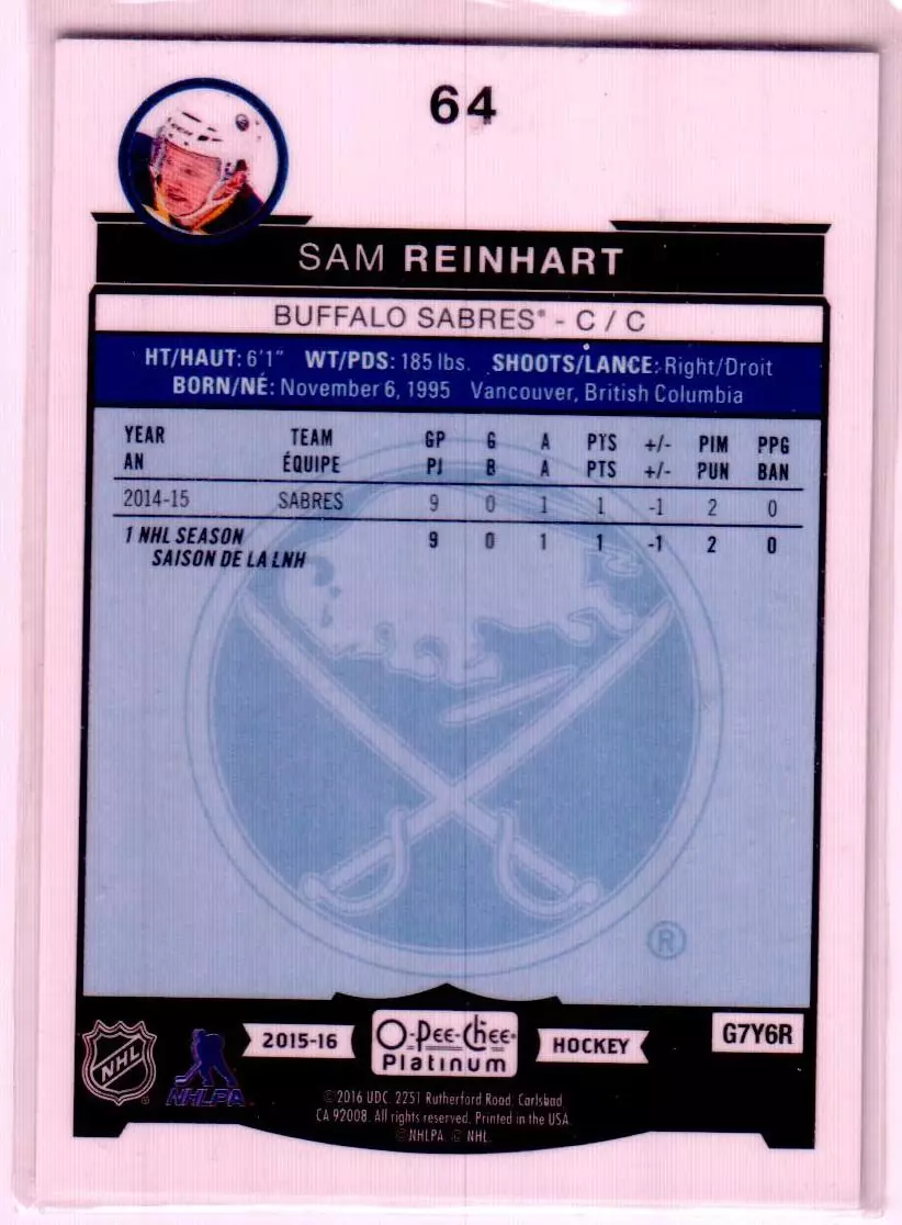 2015-16 O-Pee-Chee Platinum #64 Sam Reinhart 1