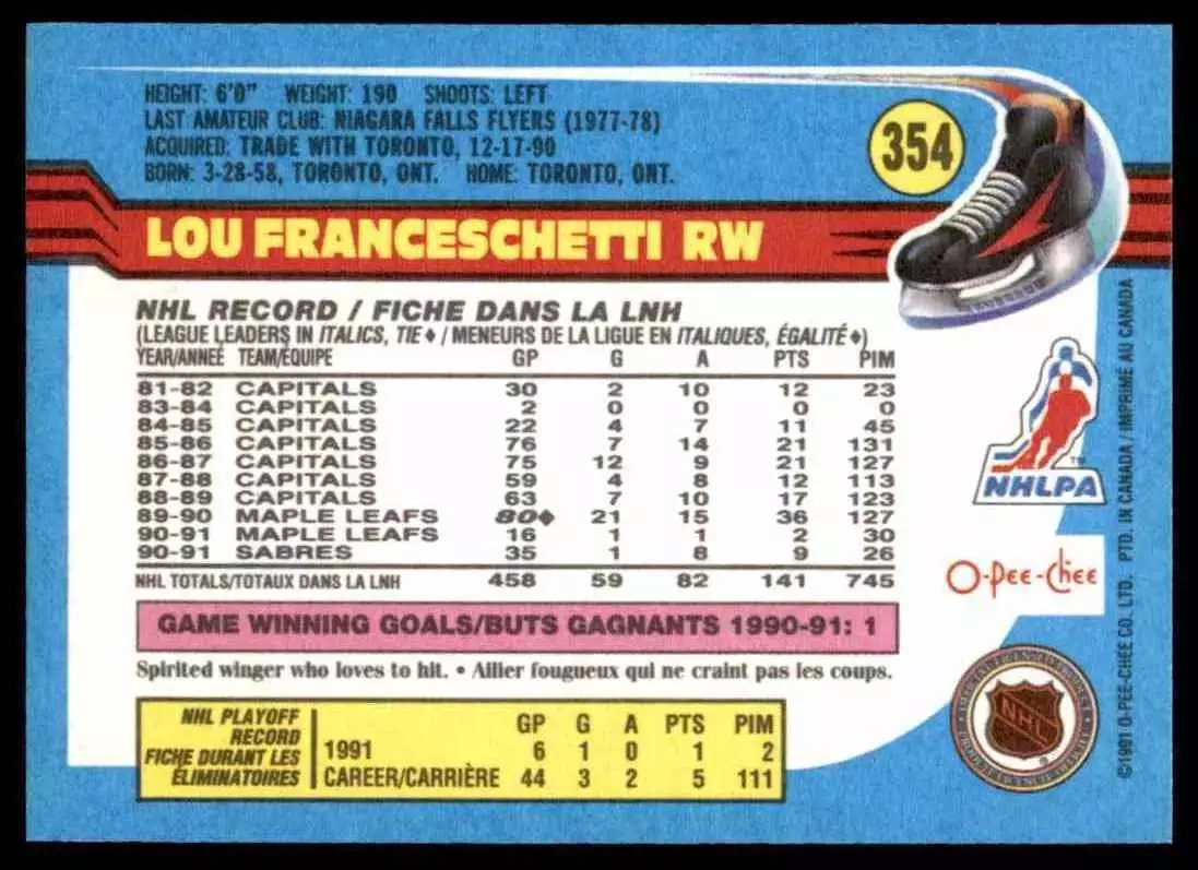 1991-92 O-Pee-Chee #354 Lou Franceschetti 1
