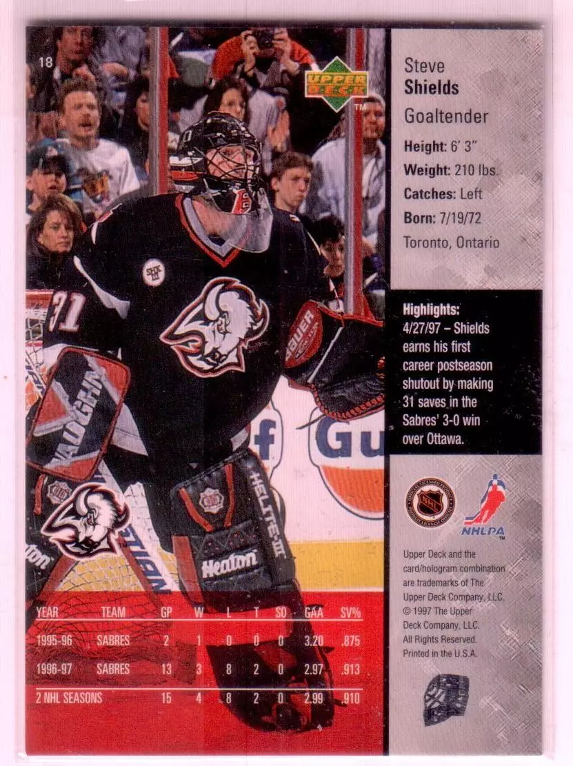 1997-98 Upper Deck #18 Steve Shields RC 1