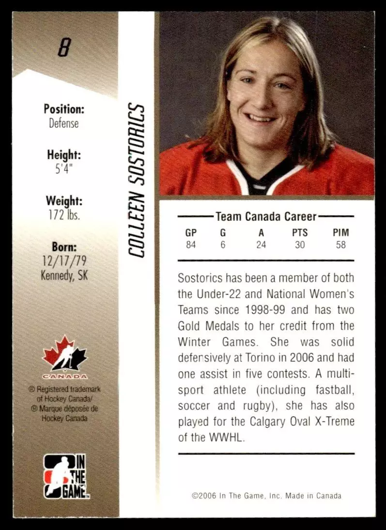 2006 ITG Going For Gold Women's National Team #8 Colleen Sostorics 1