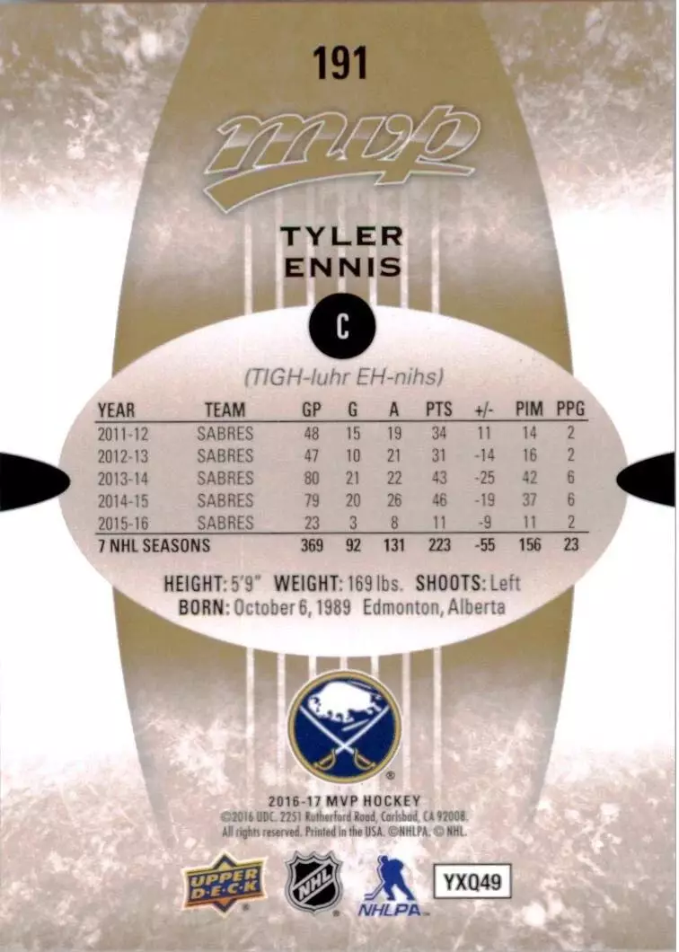 2016-17 Upper Deck MVP #191 Tyler Ennis 1