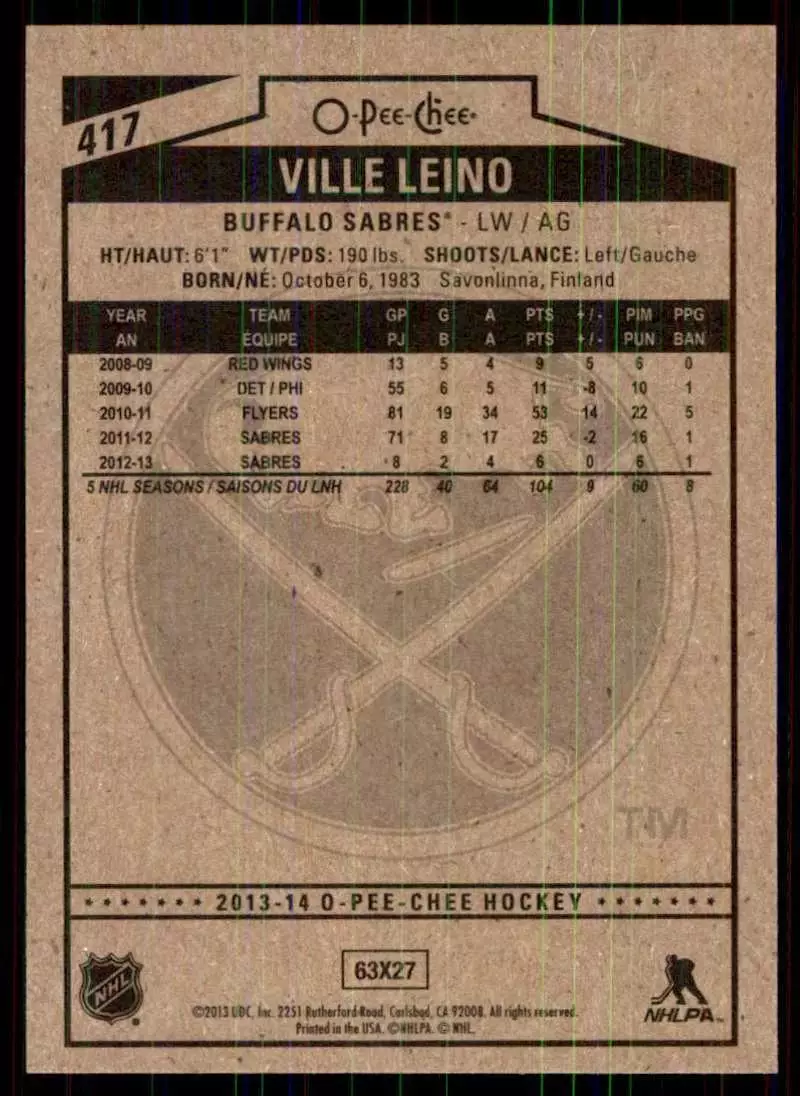 2013-14 O-Pee-Chee #417 Ville Leino 1