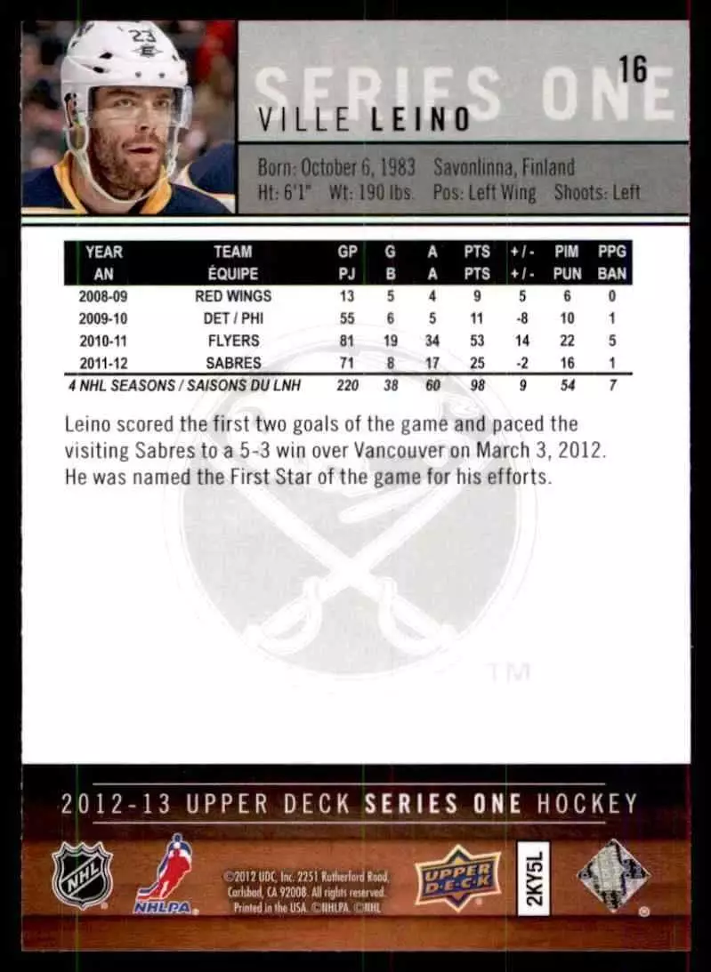 2012-13 Upper Deck #16 Ville Leino 1