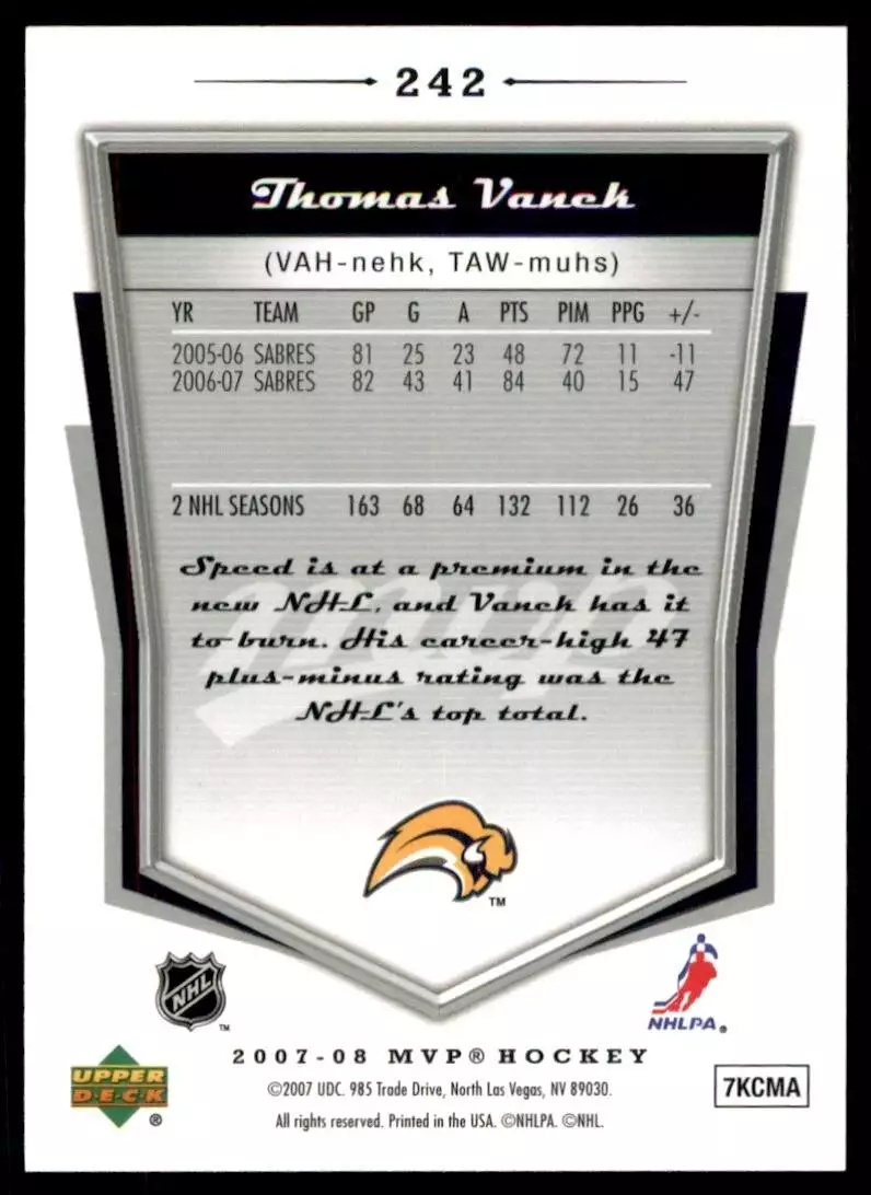 2007-08 Upper Deck MVP #242 Thomas Vanek 1