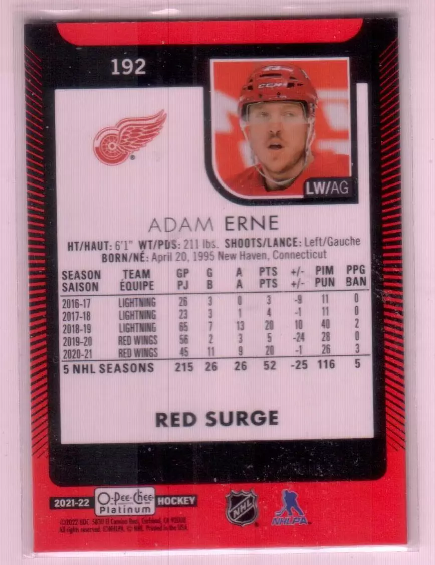 2021-22 O-Pee-Chee Platinum Red Surge #192 Adam Erne 1