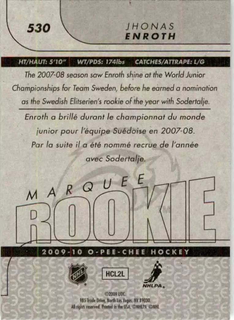 2009-10 O-Pee-Chee #530 Jhonas Enroth RC 1
