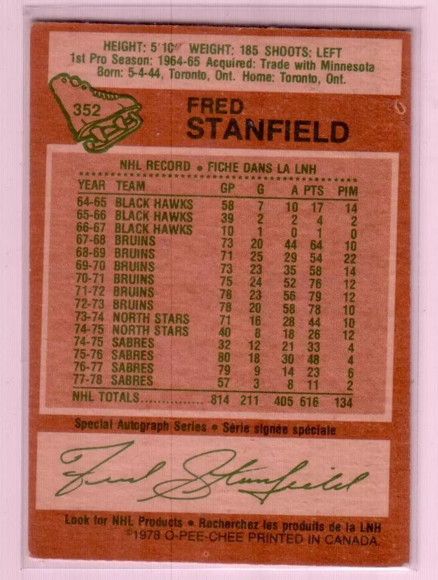 1978-79 O-Pee-Chee #352 Fred Stanfield 1
